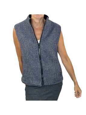 Hatman of Ireland Donegal tweed wool herringbone blue grey fleece lined vest L
